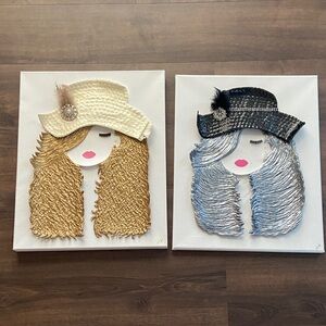 🎩✨ Glam Mixed Media Wall Art Set (2) – 20x16 Textured Canvas ✨🎩